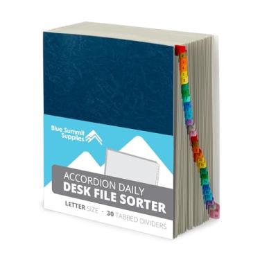 Imagem de Blue Summit Organizador de arquivos de mesa expansível 1-31, organizador de arquivos sanfonado de 31 dias, classificador de documentos tamanho carta e pasta Tickler, azul