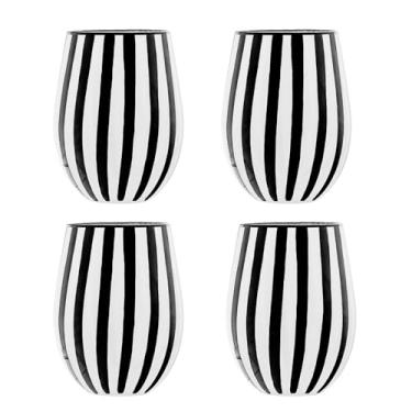 Imagem de 10 Strawberry Street Vidro listrado preto e branco, taça de vinho sem haste, conjunto de 4