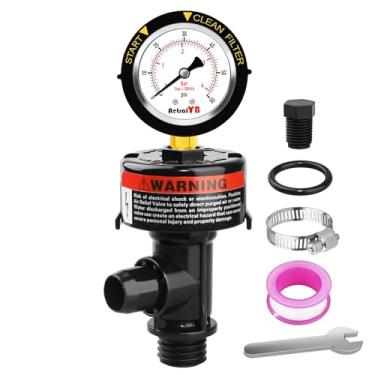 Imagem de AetralYB Válvula manual de alívio de ar do filtro de piscina, conjunto manual de válvula de alívio de ar 98209800 com medidor de pressão de aço inoxidável à prova d'água, alto fluxo, substituição para