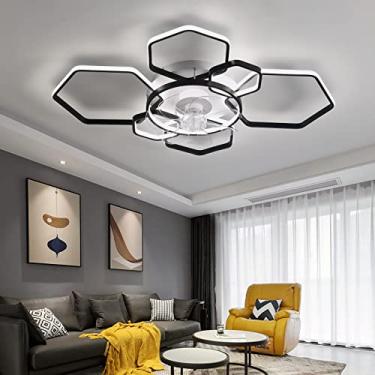 Imagem de Ventilador de teto silencioso com função de inverno e verão com luz e controle remoto Quarto Ventilador de teto regulável de 6 velocidades com temporizador-A || 103CM-Preto