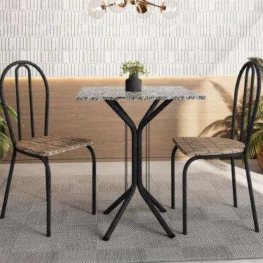 Imagem de Conjunto Sala de Jantar e Cozinha 4 Lugares 2 Cadeiras Juliete Craqueado Preto/Rattan/Ocre