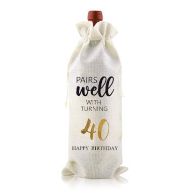 Imagem de Bolsa de garrafa de vinho de 40 anos para mulheres, homens, irmãs, irmãs, irmãs, felizes, presentes de aniversário de 40 anos, sacolas para garrafas de vinho para amigas, melhores amigas, sacolas de