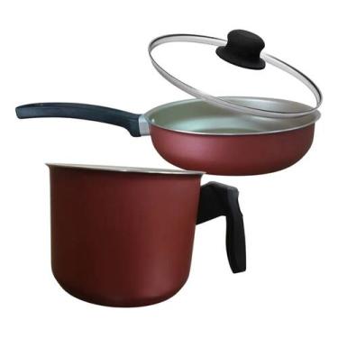 Imagem de Kit Fervedor Caneco N 14 + Frigideira N 18 Antiaderentes Cereja - RL, 