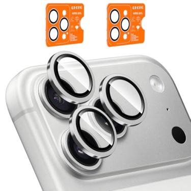 Imagem de QHOHQ 2 Peças protetor câmara para iPhone 17 Pro Max/17 Pro/16 Pro Max/16 Pro/15 Pro Max/15 Pro, 9H vidro temperado, [15 pés proteção militar anti-impactos], auto-I-Auto-Ii Instalação 1s - Prata