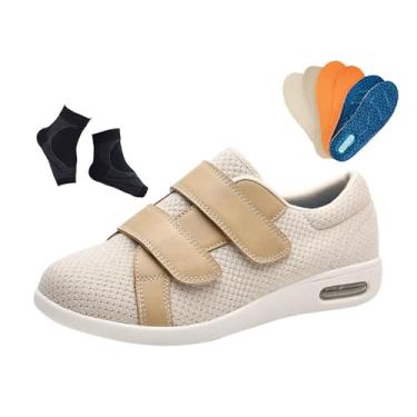 Imagem de Calçado Masculino Caminhada Com Edema Diabéticos, Calçado Ortopédico Ajustável Para Idosos Alívio Da Dor Diabética E Pés Inchados, Fecho Fácil E Respirável Idosos, Para Avô Avó(Beige,47 EU)