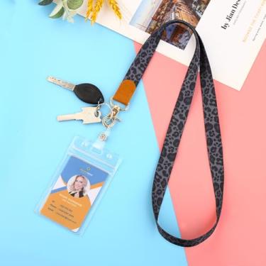 Imagem de Cordão com suporte de identidade, cordões bonitos para mulheres e homens, cordão de pescoço longo para chaves, vertical à prova d'água, suporte de crachá de identificação transparente, estampa de