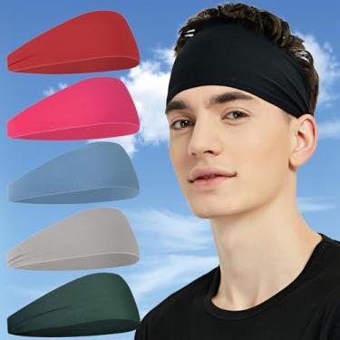 Imagem de Bandanas esportivas masculinas e femininas (5 peças), faixas de cabelo fitness com absorção de umidade para corrida, ciclismo, futebol, ioga, faixas de cabelo que absorvem o suor, faixas de cabelo