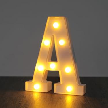 Imagem de Letreiro de luzes de letreiro, sinal de letras de LED com números grandes 26 alfabeto e 10 números para decoração de festa, decoração suspensa para festa em casa, casamento, aniversário, letra A