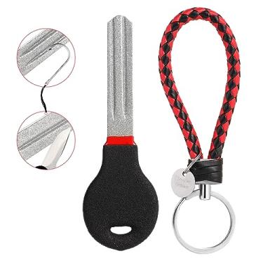 Imagem de Afiador de anzol, afiador de anzol de pesca de 10 cm de espessura dupla face, diamante 800/600 gramatura e afiador portátil de anzol de peixe com cordão vermelho trançado