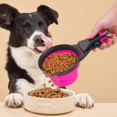 Imagem de Colher dobrável para ração para animais de estimação, volume ajustável com alça para alimentação precisa - perfeita para donos de animais de estimação, rosa médio