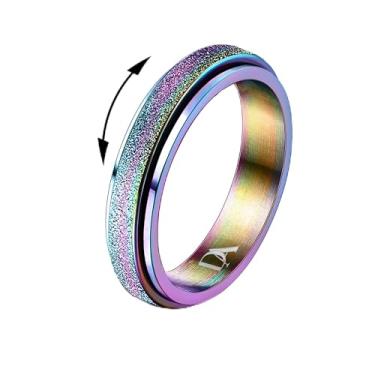 Imagem de Anéis Fidget para mulheres e homens – Anel giratório de aço inoxidável de 4 mm com purpurina, jateamento de areia, joia de ansiedade para promessa de casamento, aço inoxidável, Sem pedra preciosa