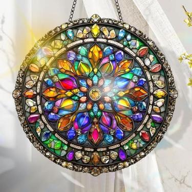 Imagem de Suncatcher acrílico colorido, decoração de janela suspensa de flores com design de vitral impresso, apanhador de sol, arte de parede de arco-íris, ideia de presente e ornamento de jardim, uso interno