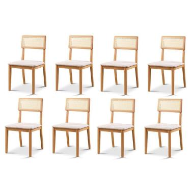 Imagem de Kit com 8 Cadeiras de Jantar Ava com Encosto de Telinha Nude