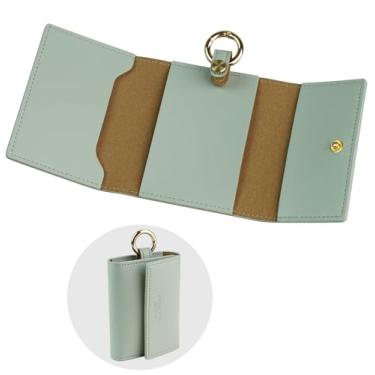 Imagem de carrotez Carteira de couro PU – Porta-chaves de carro com compartimento para cartão, bolso para dinheiro e alça de chaveiro integrada para homens e mulheres - cinza menta