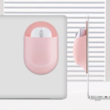 Imagem de Bolsa universal adesiva para mouse, rosa, para mouses sem fio, compatível com laptops, adesivo reutilizável, sem resíduos de cola
