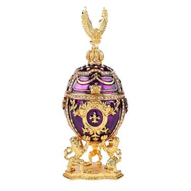 Imagem de FASSLINO Caixa de joias de ovo Fabergé roxa com dobradiças clássicas pintadas à mão ornamentos vintage artesanato presente para decoração de casa