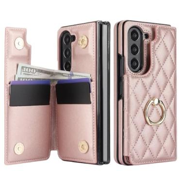 Imagem de Capa protetora de tela dobrável com anel para Samsung Galaxy Z Fold 5, 4 e 3, estilo carteira, dourada, para Samsung Galaxy Z Fold 5