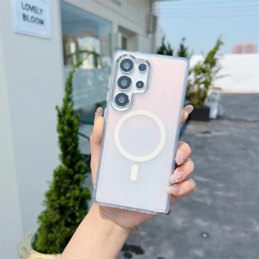 Imagem de MVVKKY Capa com cordão magnético gradiente fashion para Samsung S24FE, pulseira e capa à prova de choque (para Samsung S24FE/transparente)