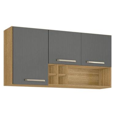 Imagem de Armário Aéreo Ametista 3 Portas E 4 Garrafas 120 Cm Freijó Gris - Kits Paraná