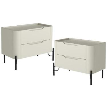 Imagem de Kit 02 Mesas De Cabeceira Orgânica 2 Gavetas Pés Industrial Preto Blis