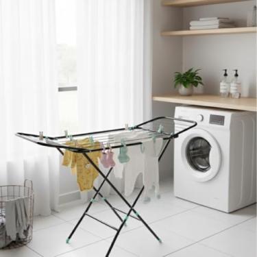 Imagem de Varal de Chão Reforçado Dobrável, Retrátil, com Abas, Modelo Slim