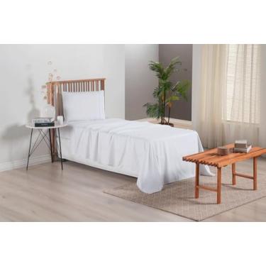 Imagem de Jogo de Lençol Micropercal 300 Fios, 3 Peças para Cama Solteiro, Bege, com Ponto Palito, 100% Poliéster, Inclui Lençol Superior 2,40x1,55m, Lençol com Elástico 1,88x0,88m e Fronha 70x50cm (Branco)