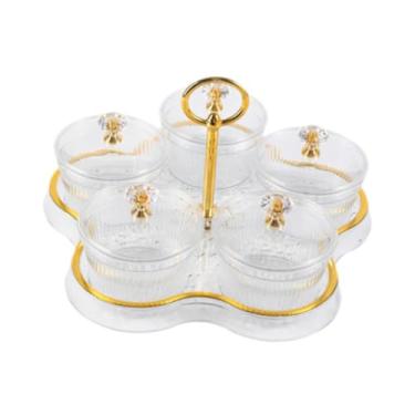 Imagem de Bothyi Bandeja de frutas secas com divisórias para servir, bandeja de nozes, prato à prova de poeira para lanches, pote de armazenamento de cozinha, prato de, 5 Grades Transparentes