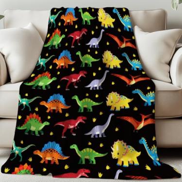 Imagem de GLOBLELAND Cobertor colorido de dinossauros 139 × 139 cm tiranossauro Rex macio aconchegante flanela manta tricerátopo cobertor lavável para casa, escritório, quarto, cama, sofá, cadeira, presentes