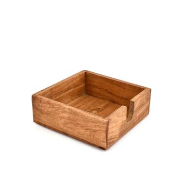 Imagem de Hanol Porta-guardanapos madeira de acácia – armazenamento de guardanapos rústico natural suporte de estilo rústico para cozinha, escritório ou eventos (19 x 19 x 6,3 cm)