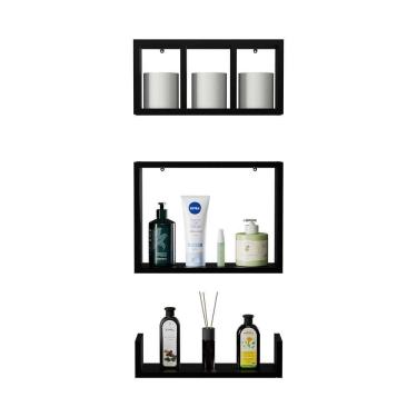 Imagem de Conjunto Kit 3 Nichos Prateleiras Decorativas Preta Para Banheiro