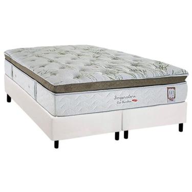 Imagem de Cama Box Queen: Colchão Molas Ensacadas Herval Imperatore Eco Bamboo + Base Crc Corano White (158x198)