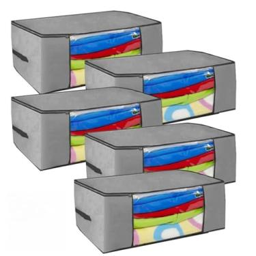 Imagem de Caixa Organizadora de guarda roupa/Edredom/lençol/sapatos/coberta 45x45x20cm (Kit com 5 Cinza)