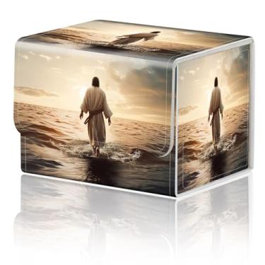 Imagem de Caixa de armazenamento de jogos de cartas TCG Deck Box MTG Card Box Organizer Trading Card Box Commander Deck Box TCG Card Storage Box Magnetic Closure Creative Pattern até 200 cartas, Jesus Walk In