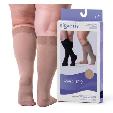 Imagem de Meia 3/4 de Compressão 30-40 Sigvaris Reduce Ponta Aberta Curta Bege