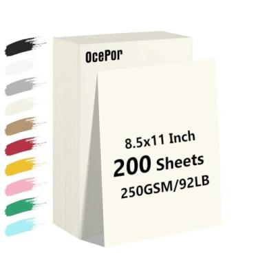 Imagem de OcePor 200 folhas de papel cartolina creme, papel colorido para impressora 21 x 28, cartolina grossa para artesanato, scrapbook, impressão de escritório, convites, certificados, 41,7 kg/250gsm
