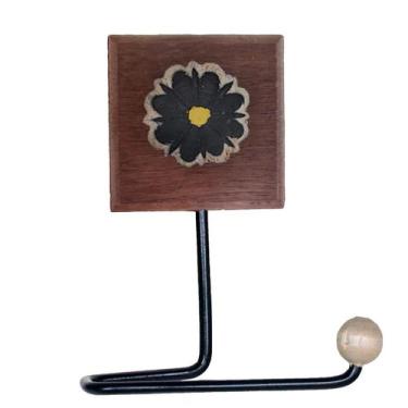 Imagem de Porta Papel Higiênico Madeira flor - Estilo Rústico, Preto