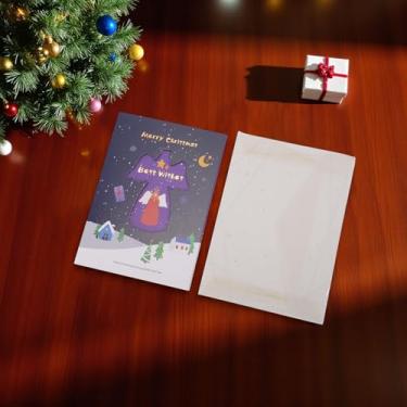 Imagem de 1 conjunto de cartão de felicitações de Natal anjo de Natal com papel envelope azul roxo 14,7 x 10,4 cm