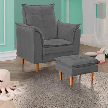 Imagem de Poltrona De Amamentação Com Puff Quarto De Bebê Liz Suede Cor:cinza