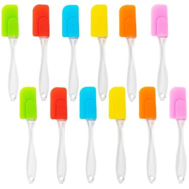 Imagem de Binxus Conjunto de 12 espátulas coloridas de silicone pequeno, 16,88 x 1,25 polegadas, espátula pequena de silicone para uso na cozinha, mistura, assar e cobertura, colher de espátula resistente ao
