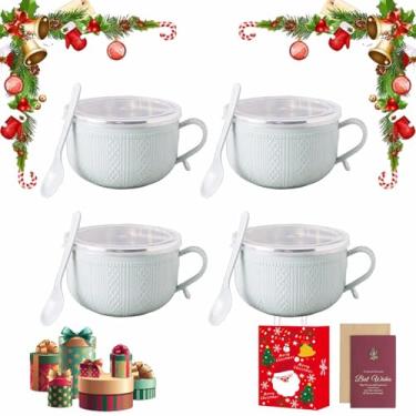 Imagem de Caneca isolada de parede dupla de 740 ml com tampa – Novo conjunto de 4 tigelas de aço inoxidável resistentes ao calor para café/sopa/ensopados | Presente de preparação de refeição de Natal | Seguro