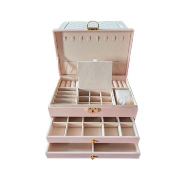 Imagem de Porta Joias de Veludo 3 Níveis Rosa OEM PRTJ-001RS