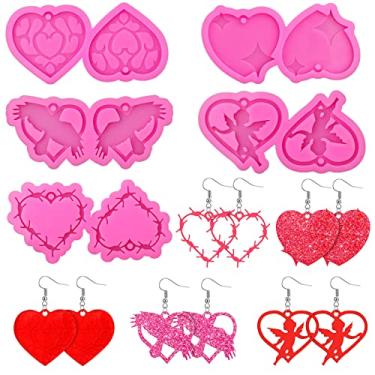 Imagem de Kit de molde de brinco de resina para o dia dos namorados, 5 peças, joias de resina em forma de coração, moldes de epóxi de argila e silicone com orifício para pendurar para brincos faça você mesmo,