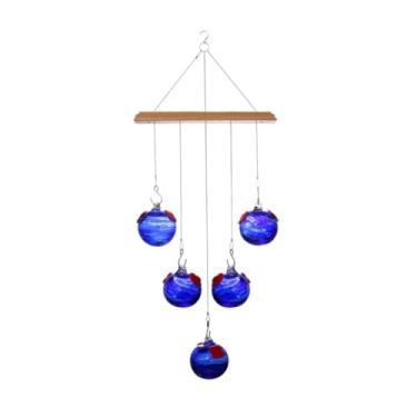 Imagem de RNXRZANK Alimentador de Pássaros em Forma de Sino de Vento com Bolas de Vidro, Alimentador Suspenso para Pássaros, Estação de Alimentação para Jardim, Azul Profundo