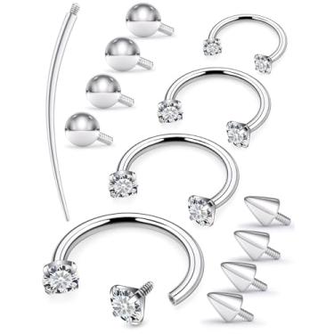 Imagem de Msndnkwo Piercing de nariz de ferradura 18G 16G, piercing de nariz de aço cirúrgico, piercing de nariz de zircônia cúbica, anéis de nariz roscados internamente para mulheres, brinco de argola dupla