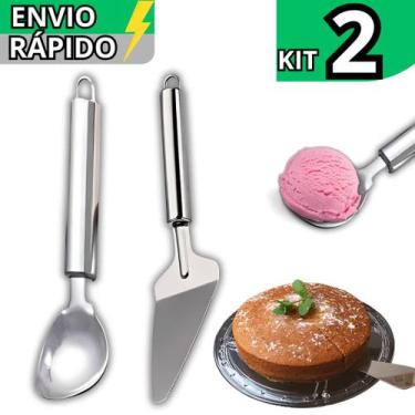 Imagem de Kit Utensílio Colher de Sorvete Açai e Espátula Bolo Sorvete Em Inox L