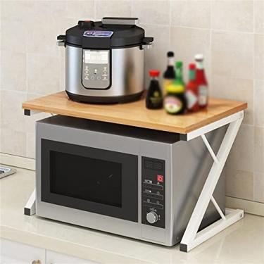 Imagem de HHHJQFAAT Suporte para micro-ondas de cozinha, prateleira expansível de 2 camadas para forno de micro-ondas, prateleira de bancada de micro-ondas de cozinha, prateleira de forno de torradeira de metal