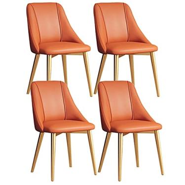 Imagem de Cadeiras de móveis de sala de jantar de cozinha, conjunto de 4 cadeiras de jantar modernas de couro PU à prova d'água cadeiras de sala de estar com pernas e encostos de metal cadeiras (cor: laranja