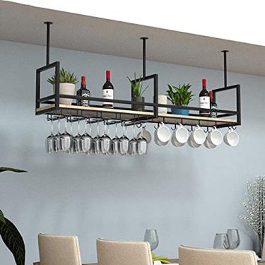 Imagem de Prateleira suspensa para copos de vinho, prateleira de teto, balcão de barra de ferro, rack de vinho/taça, prateleira de armário de vinho pendurada de cabeça para baixo, rack de armazenamento de
