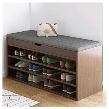 Imagem de Banqueta de armazenamento de entrada de grande capacidade, sapateira de 3 níveis com gavetas, banco de sapatos, banco de armazenamento moderno e minimalista 80 x 30 x 50 cm, nogueira