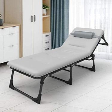 Imagem de Espreguiçadeira de jardim, espreguiçadeira, dobrável, reclinável em três dobras, varanda resistente à ferrugem, escritório, simples, dobrável, cama reclinável portátil, cama de marcha (cor sem